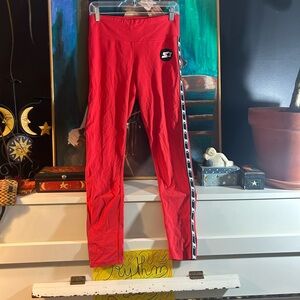 STARTER 90s Y2K Red Leggings with Black Stripe Small